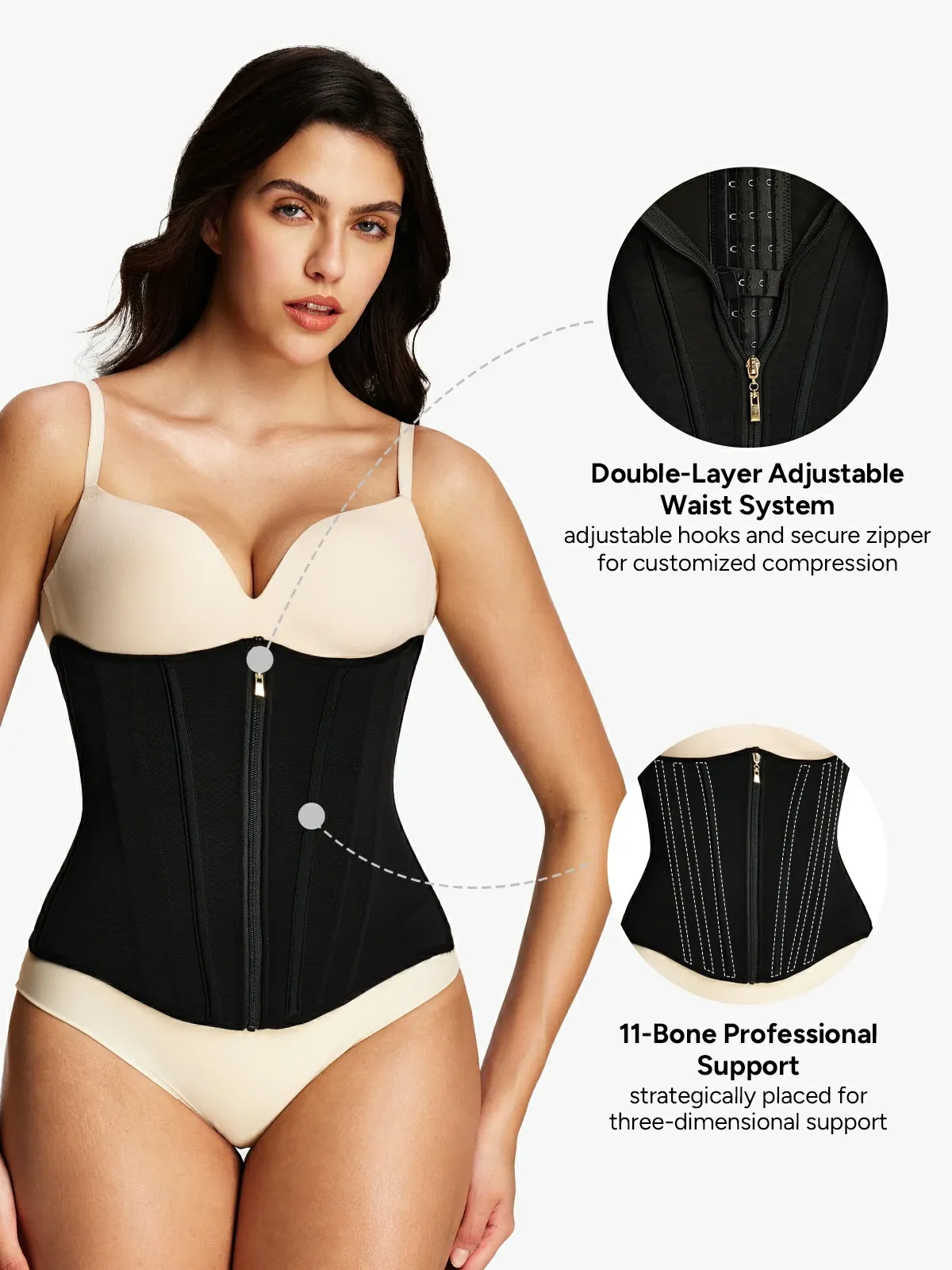 Zipper Steel Bone Support Waist Cincher