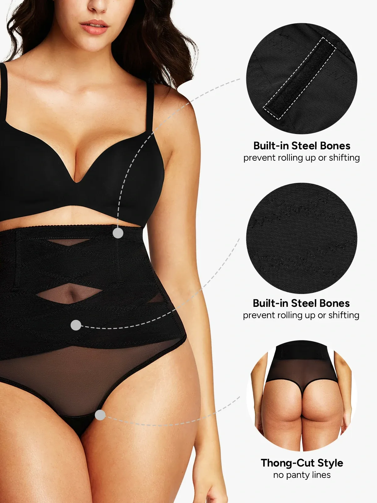 Mesh High-Waist Tummy Control Thong 