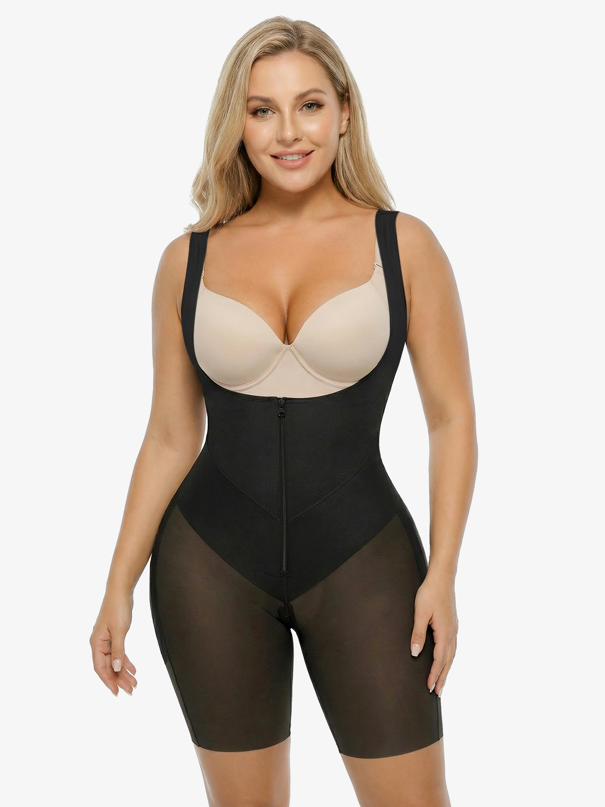 Open Bust Tummy Control Crotch Opening Mid-Thigh Bodysuit