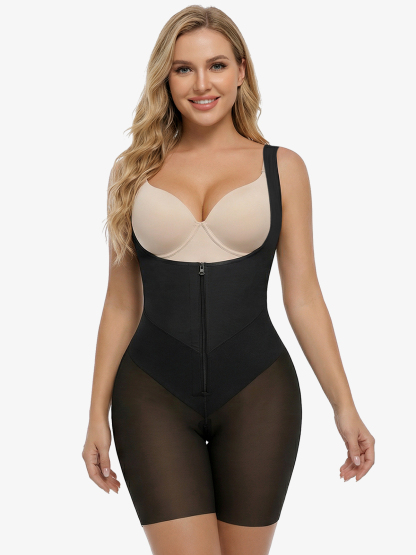 Open Bust Tummy Control Crotch Opening Mid-Thigh Bodysuit