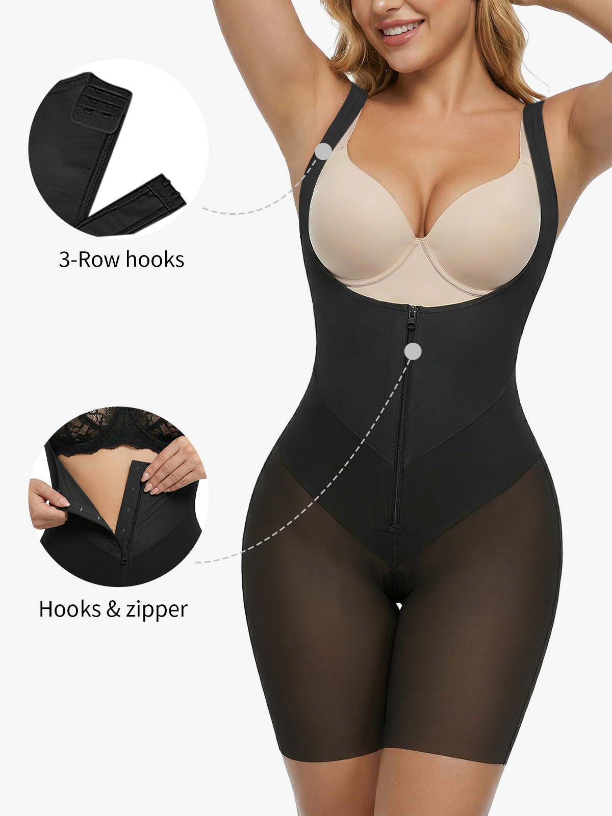 Open Bust Tummy Control Crotch Opening Mid-Thigh Bodysuit