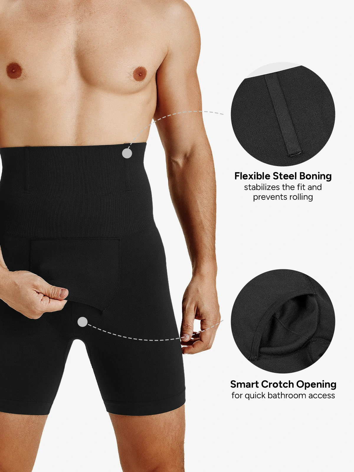Men's Seamless High-Waist Boning Support Shorts