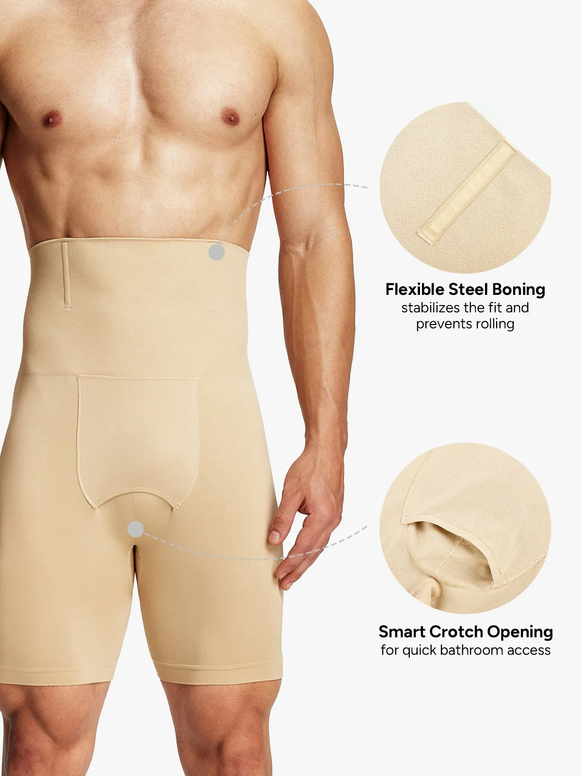 Men's Seamless High-Waist Boning Support Shorts 