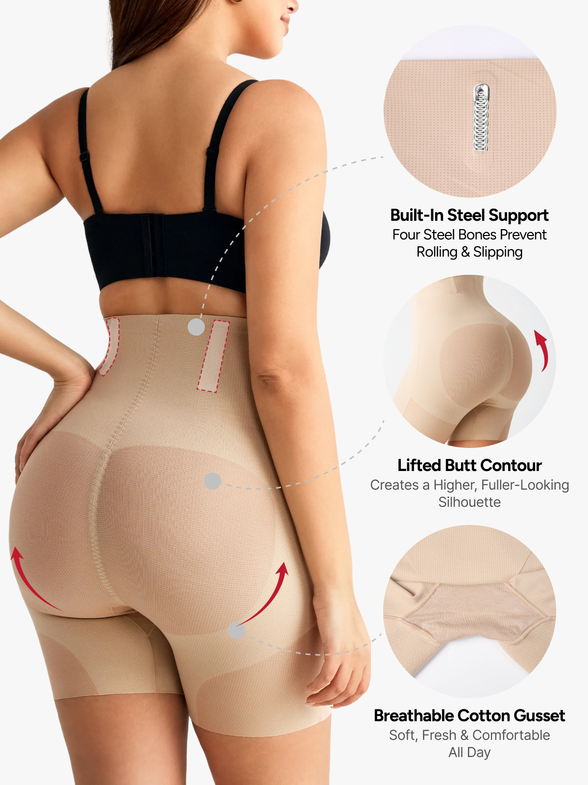Women High Waist Steel Bone Tummy Control Panty Thigh Shaping Short