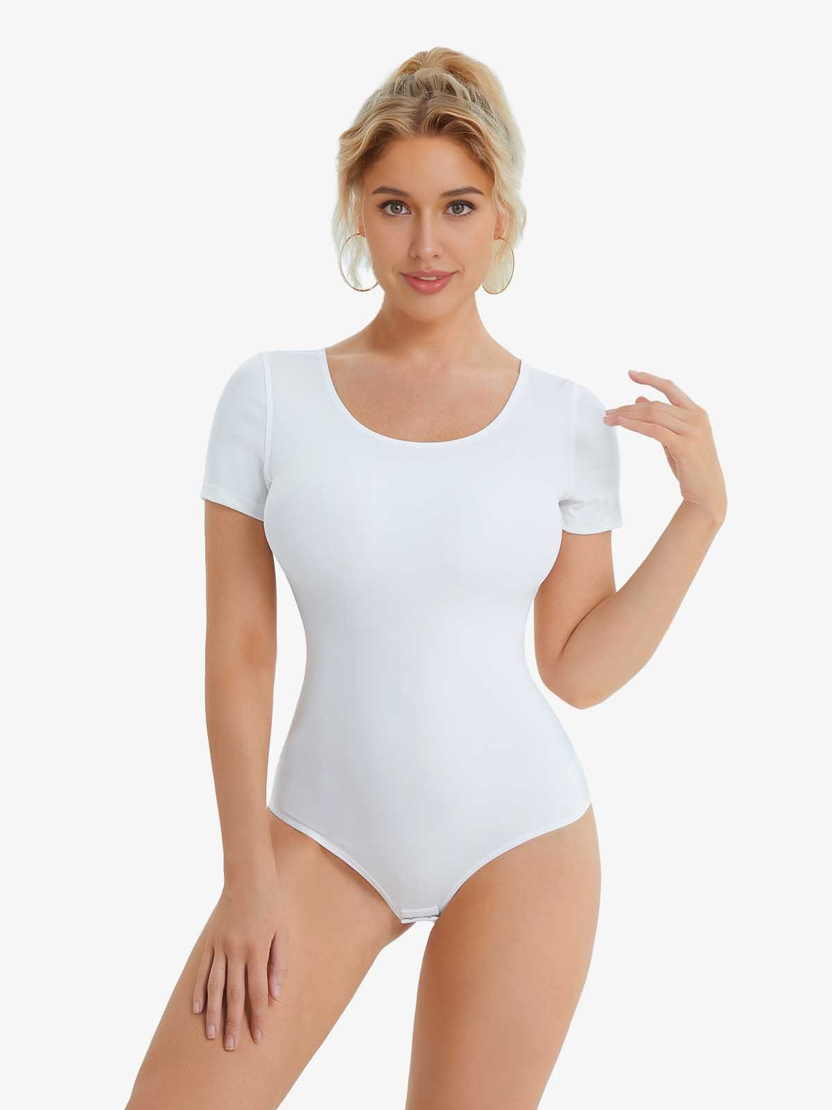 Nebility Round Neck Shapewear Thong Short Sleeve-Nebility