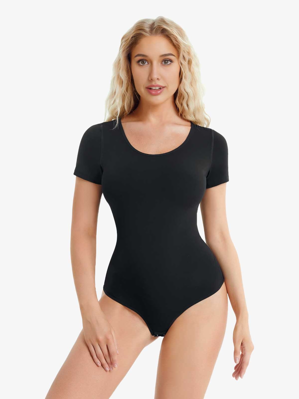 Nebility Round Neck Shapewear Thong Short Sleeve-Nebility
