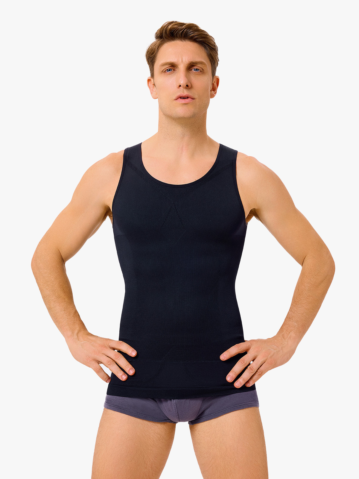 2 Pieces Ribbed Elastic Compression Shapewear Tank Top-Nebility