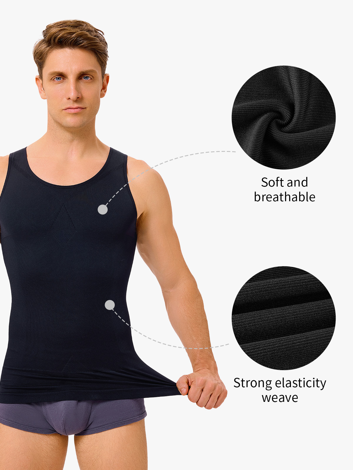 2 Pieces Ribbed Elastic Compression Shapewear Tank Top-Nebility