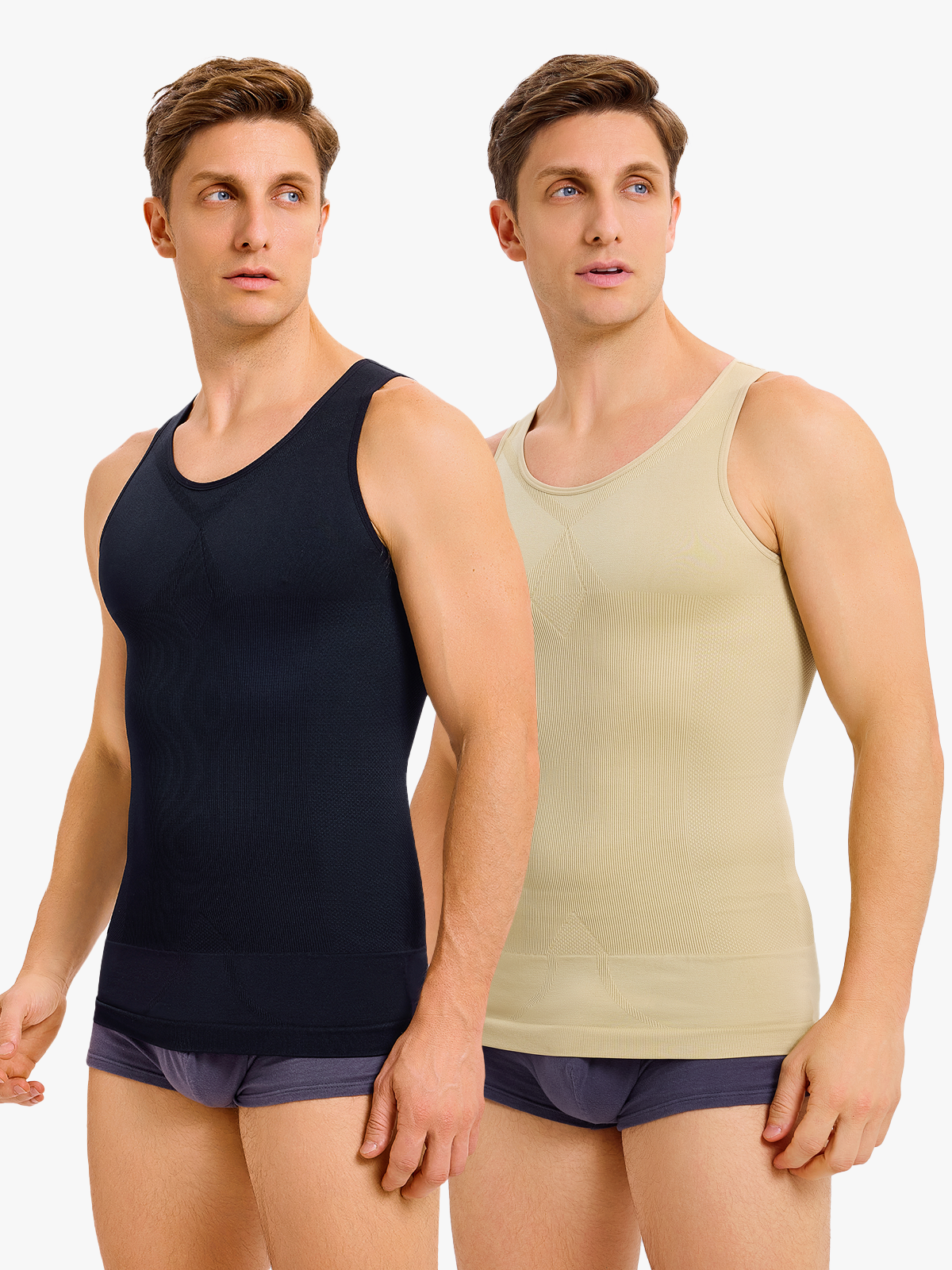 2 Pieces Ribbed Elastic Compression Shapewear Tank Top-Nebility