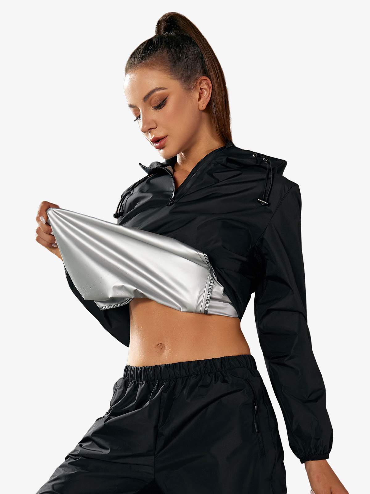 Nebility Women Hot Sauna Hoodies Black Jacket