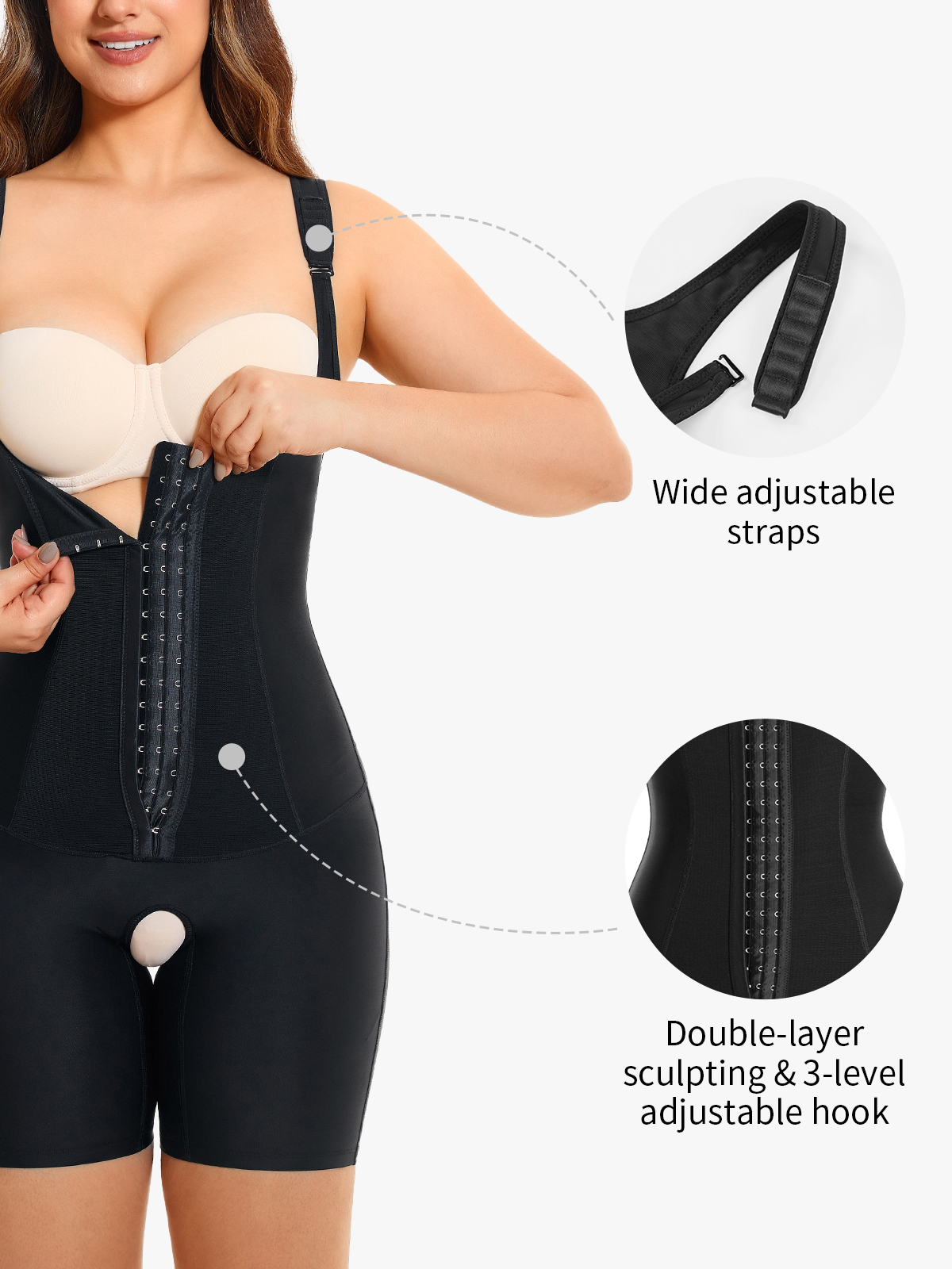 Tummy Control Crptch Opening Mid Thigh Bodysuit