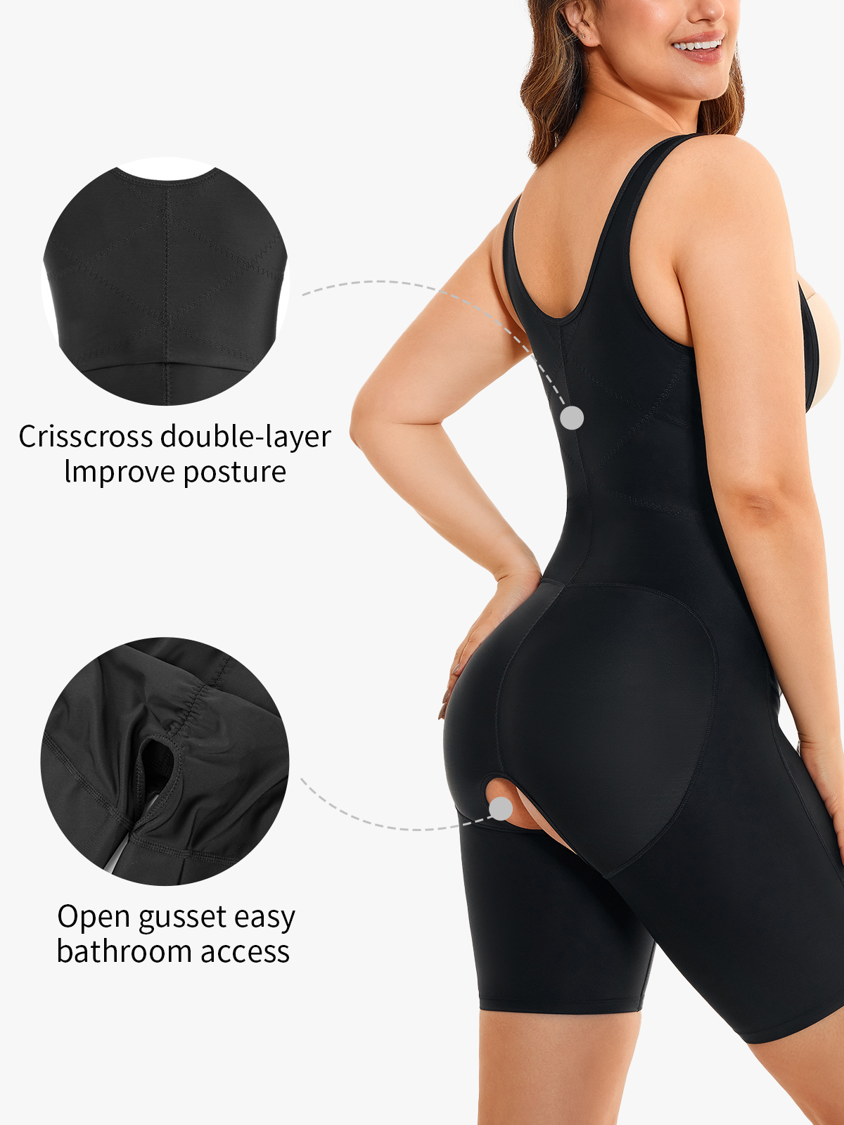 Tummy Control Crptch Opening Mid Thigh Bodysuit