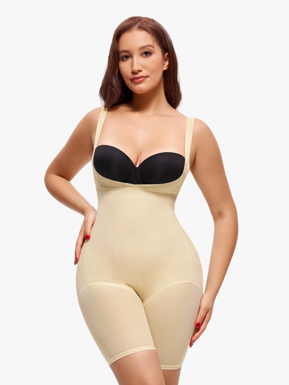 Open Bust Tummy Control Crotch Opening Mid Thigh Bodysuit