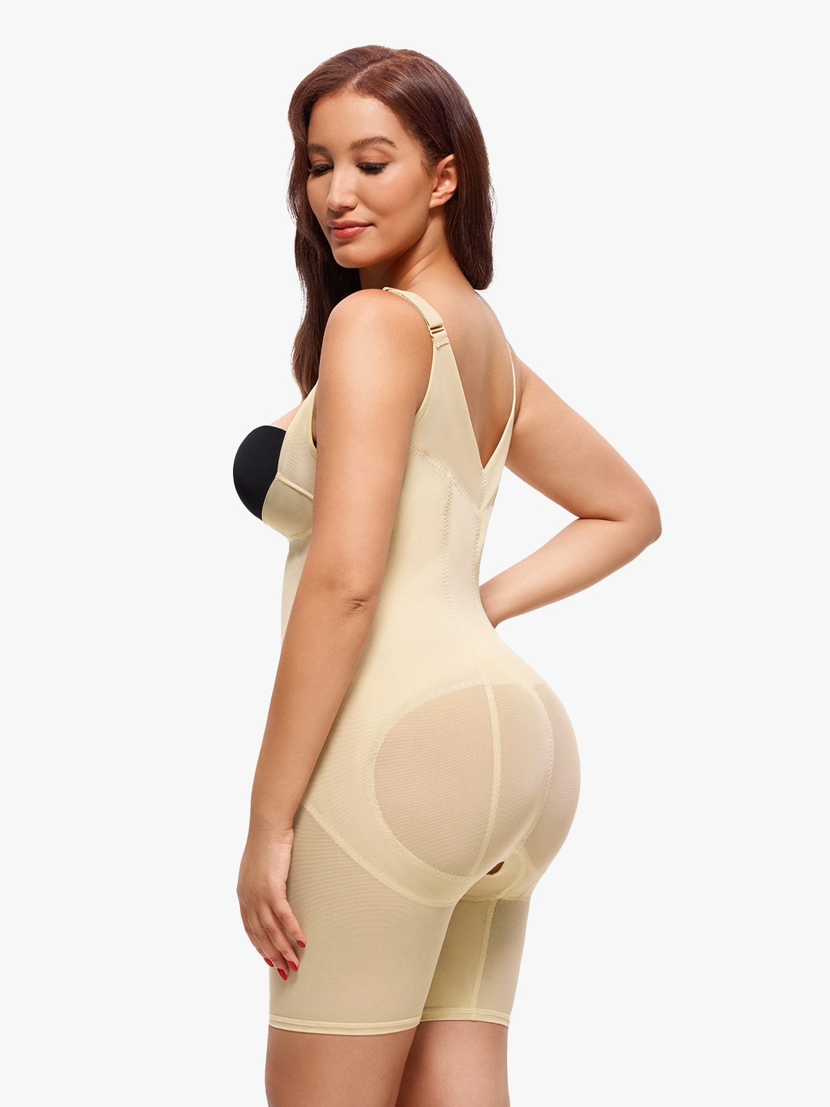 Open Bust Tummy Control Crotch Opening Mid Thigh Bodysuit