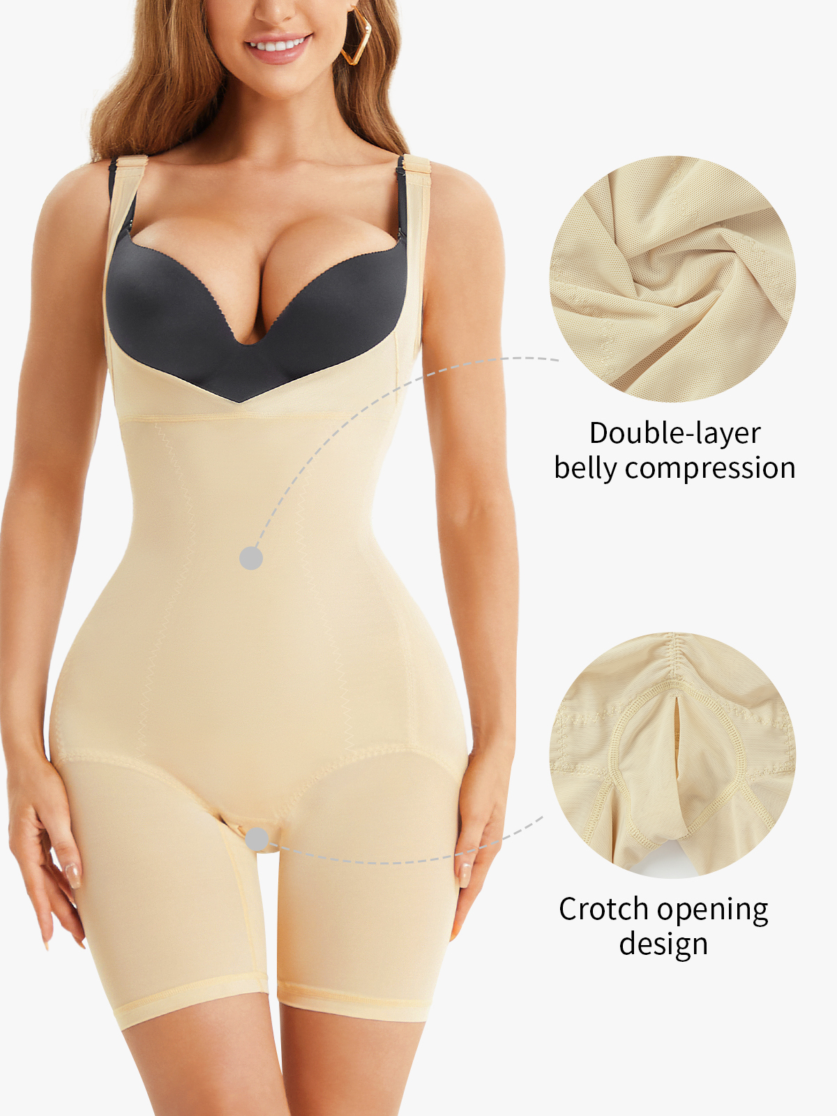 Open Bust Tummy Control Crotch Opening Mid Thigh Bodysuit