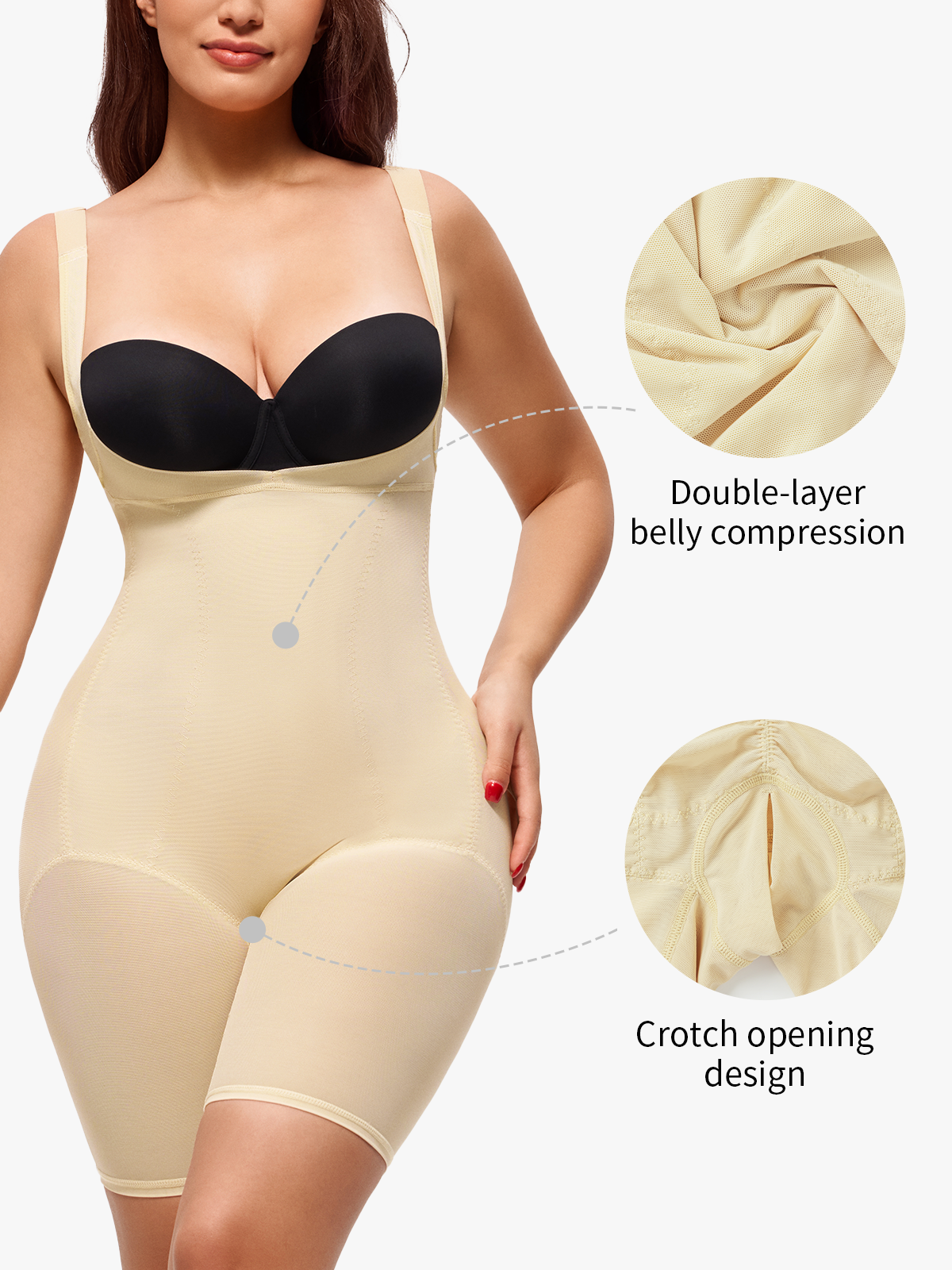 Open Bust Tummy Control Crotch Opening Mid Thigh Bodysuit