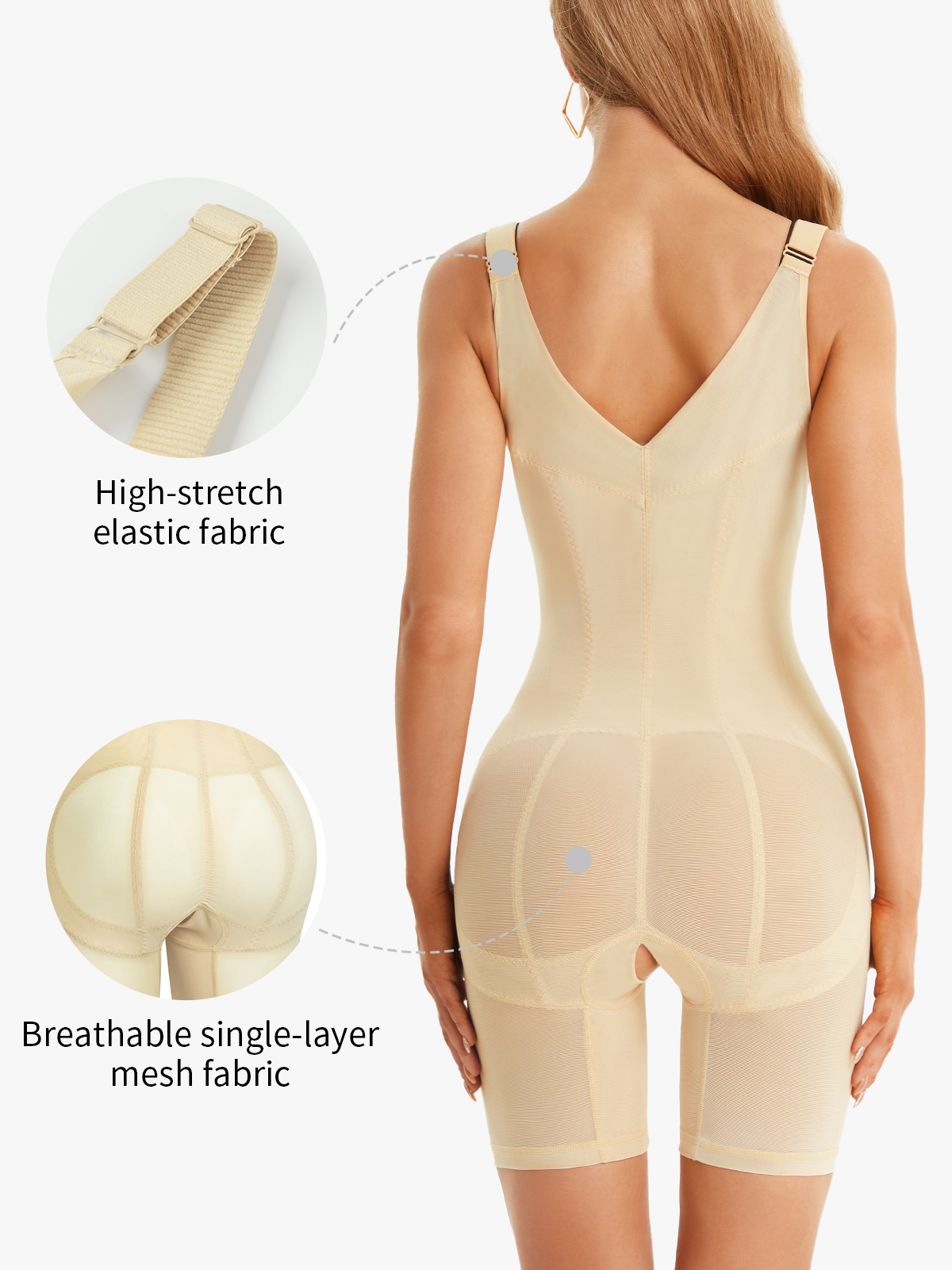 Open Bust Tummy Control Crotch Opening Mid Thigh Bodysuit
