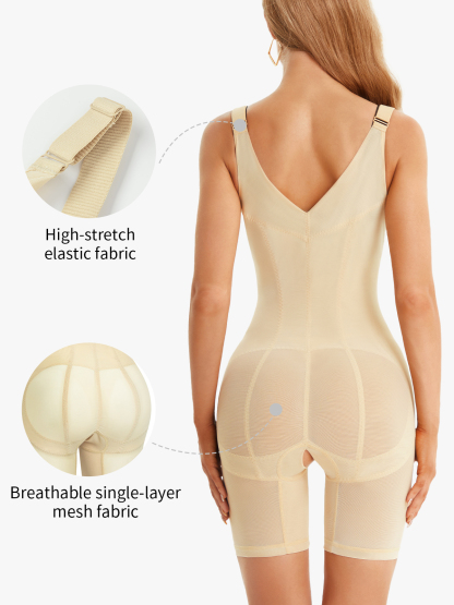 Open Bust Tummy Control Crotch Opening Mid Thigh Bodysuit