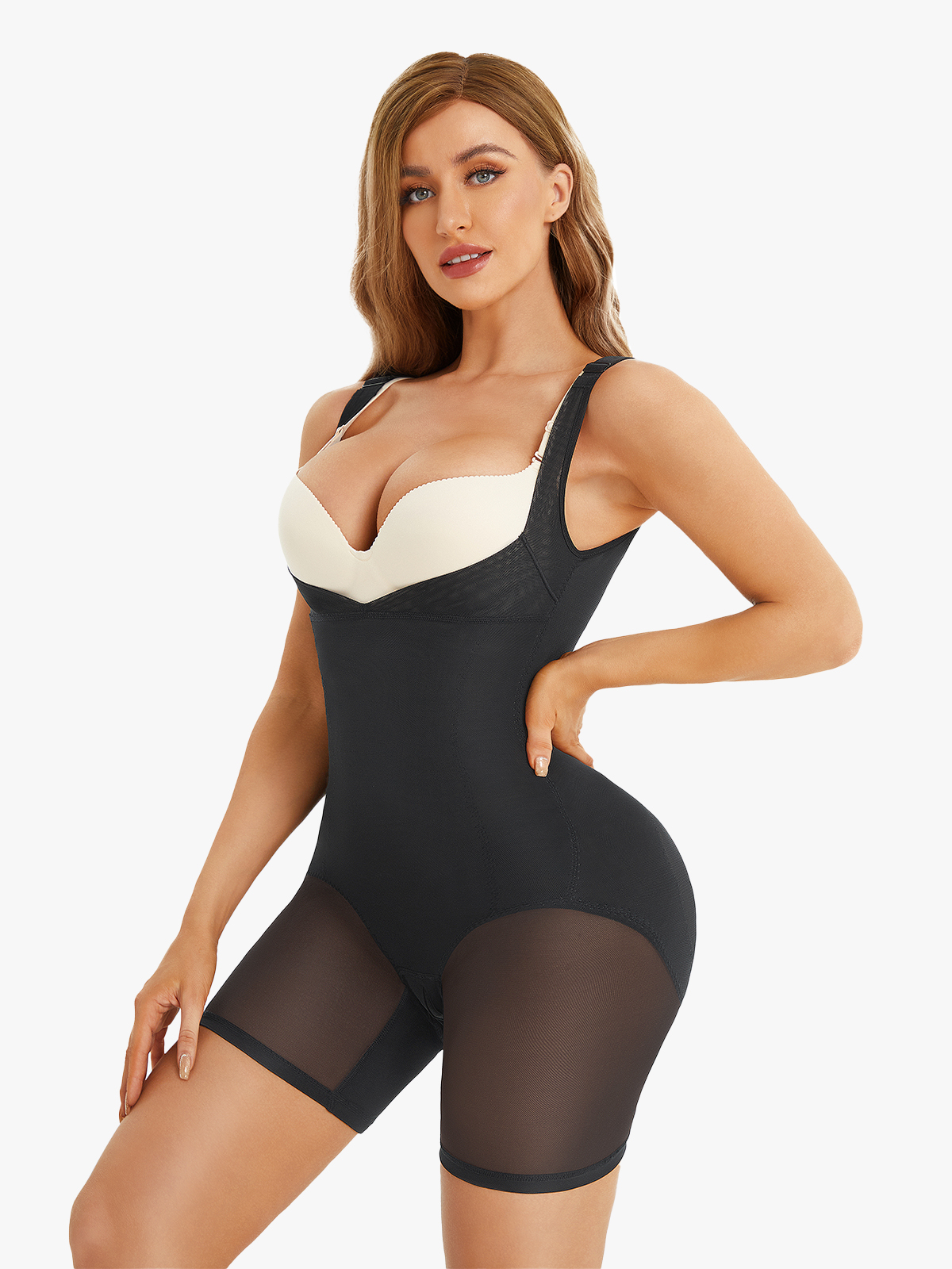 Open Bust Tummy Control Crotch Opening Mid Thigh Bodysuit