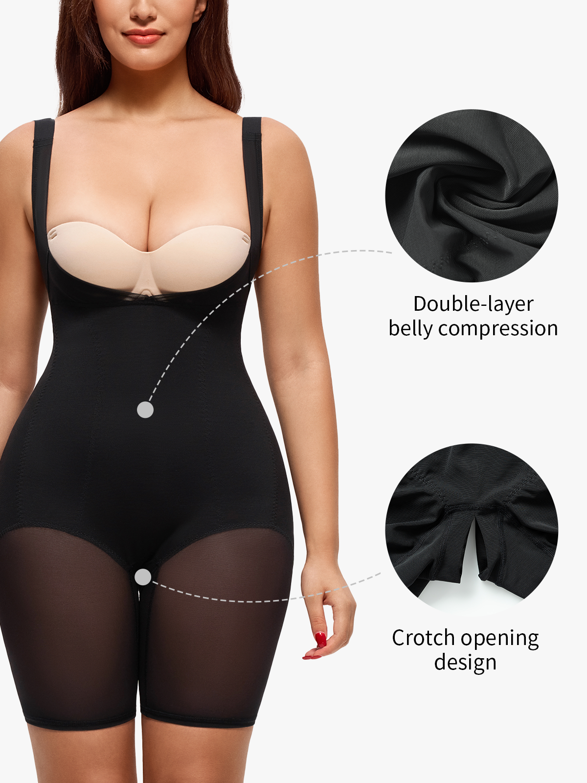 Open Bust Tummy Control Crotch Opening Mid Thigh Bodysuit