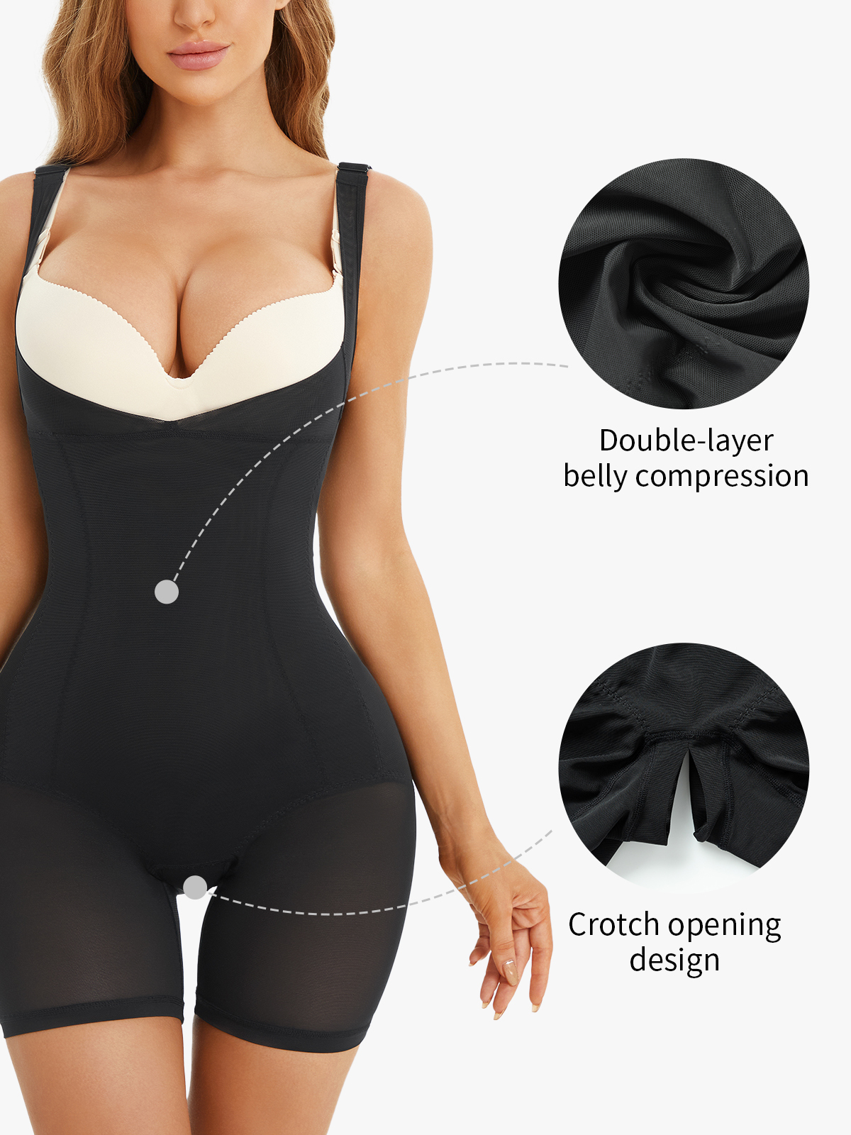 Open Bust Tummy Control Crotch Opening Mid Thigh Bodysuit