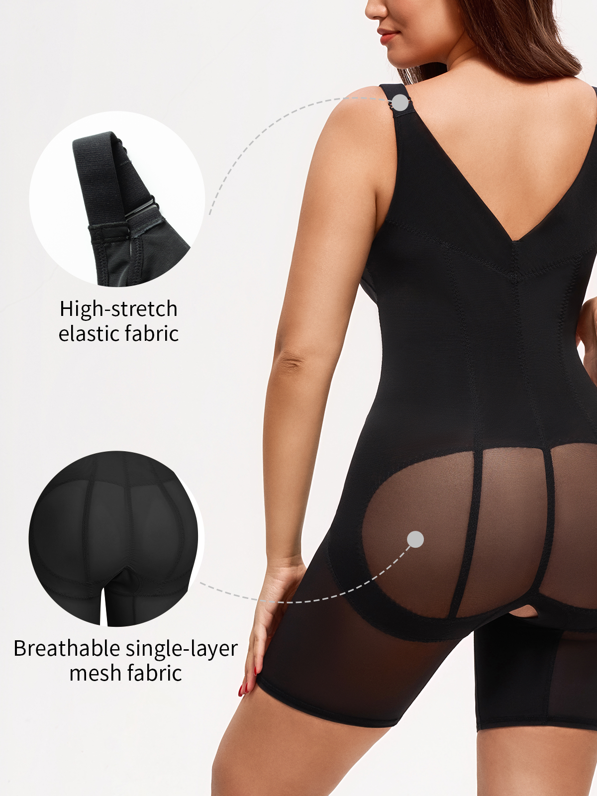 Open Bust Tummy Control Crotch Opening Mid Thigh Bodysuit