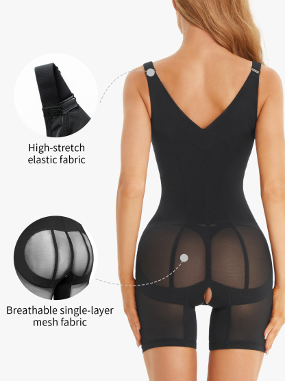 Open Bust Tummy Control Crotch Opening Mid Thigh Bodysuit