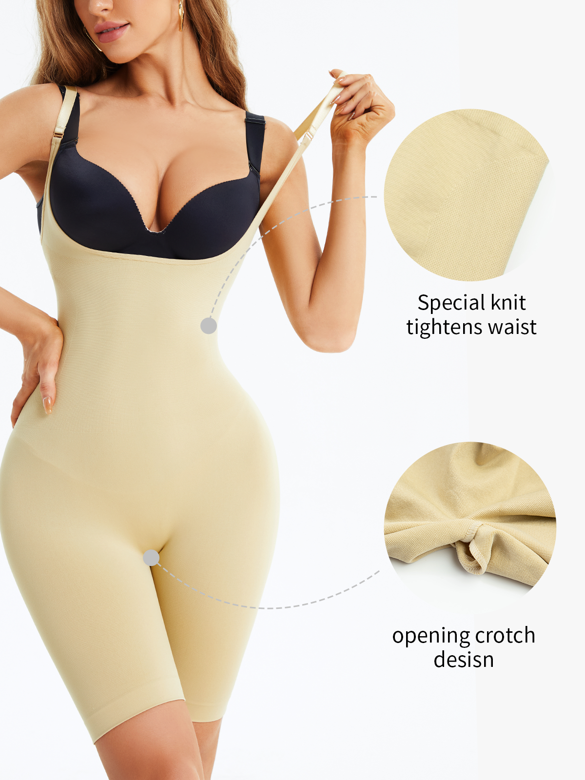 Seamless Open Bust Tummy Control Butt Lifting Mid Thigh Bodysuit