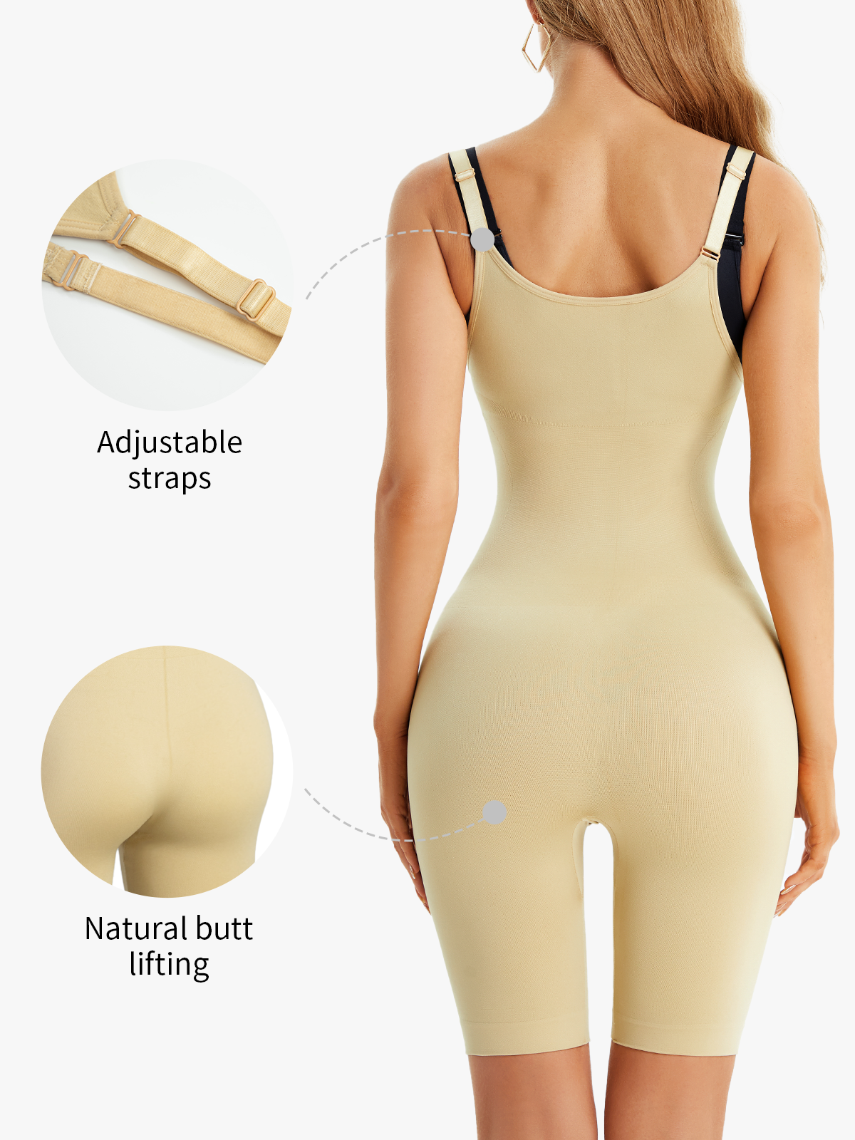 Seamless Open Bust Tummy Control Butt Lifting Mid Thigh Bodysuit