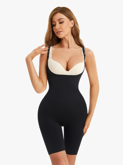 Seamless Open Bust Tummy Control Butt Lifting Mid Thigh Bodysuit