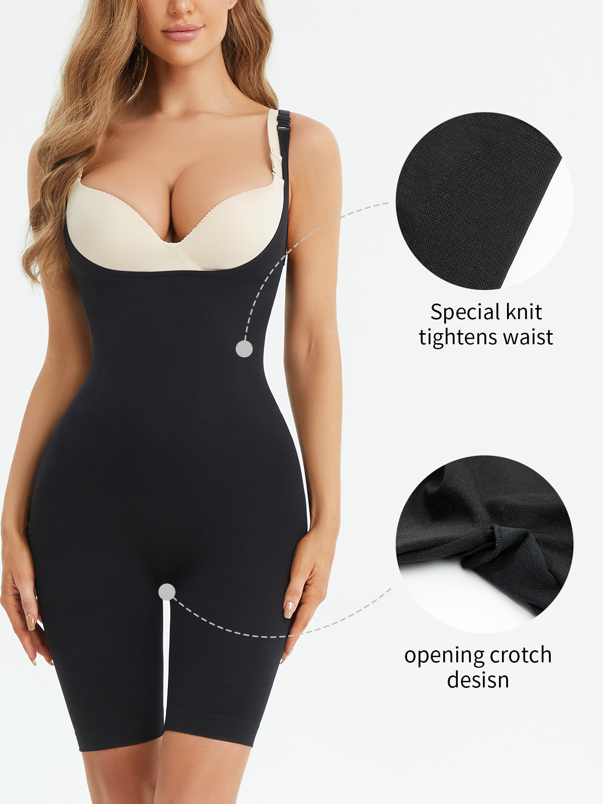 Seamless Open Bust Tummy Control Butt Lifting Mid Thigh Bodysuit