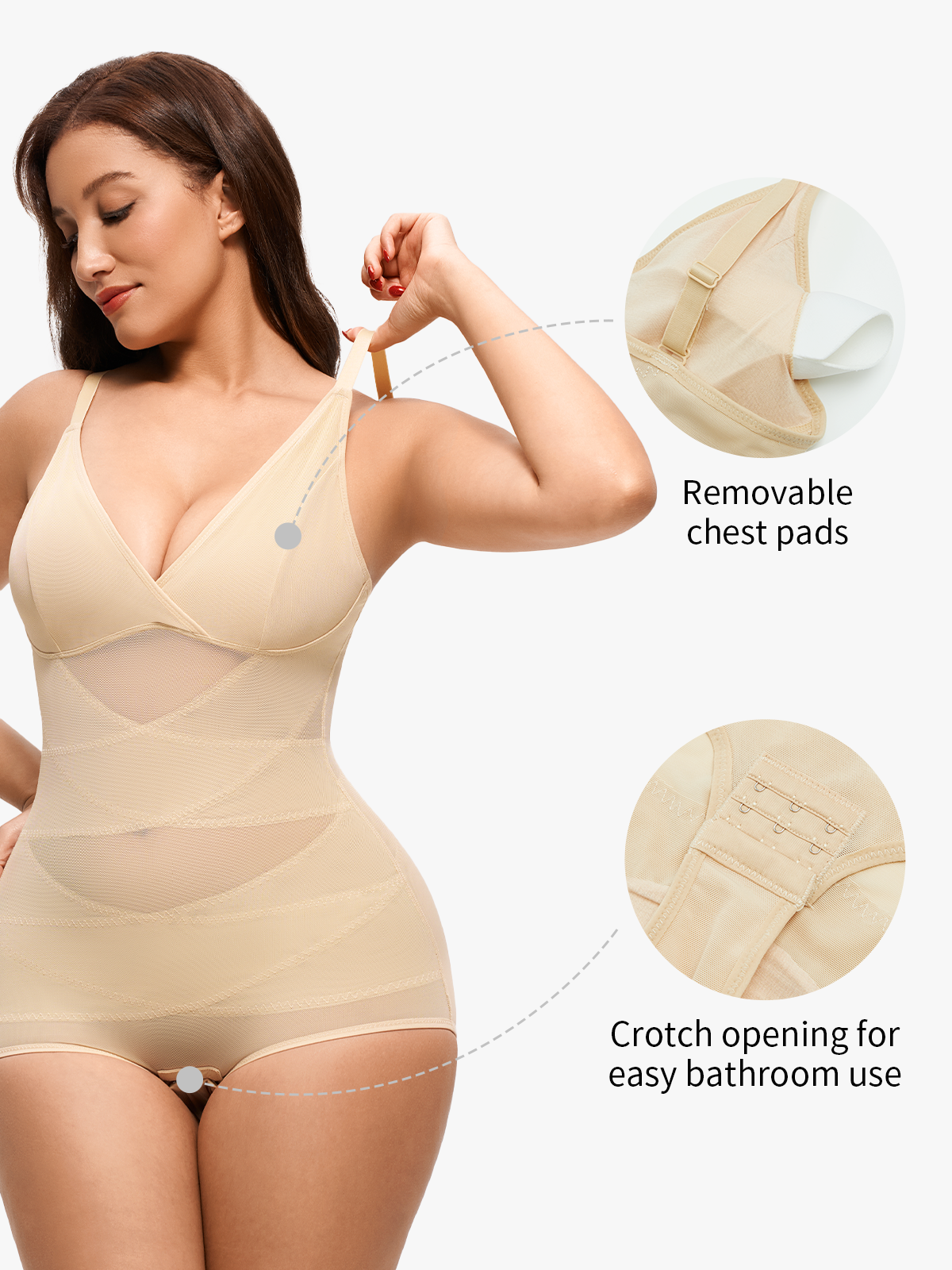 Nebility Women Sheer Mesh Cami Bodysuit with Removable Bra Pads