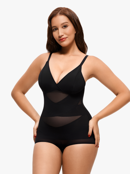 Nebility Women Sheer Mesh Cami Bodysuit with Removable Bra Pads