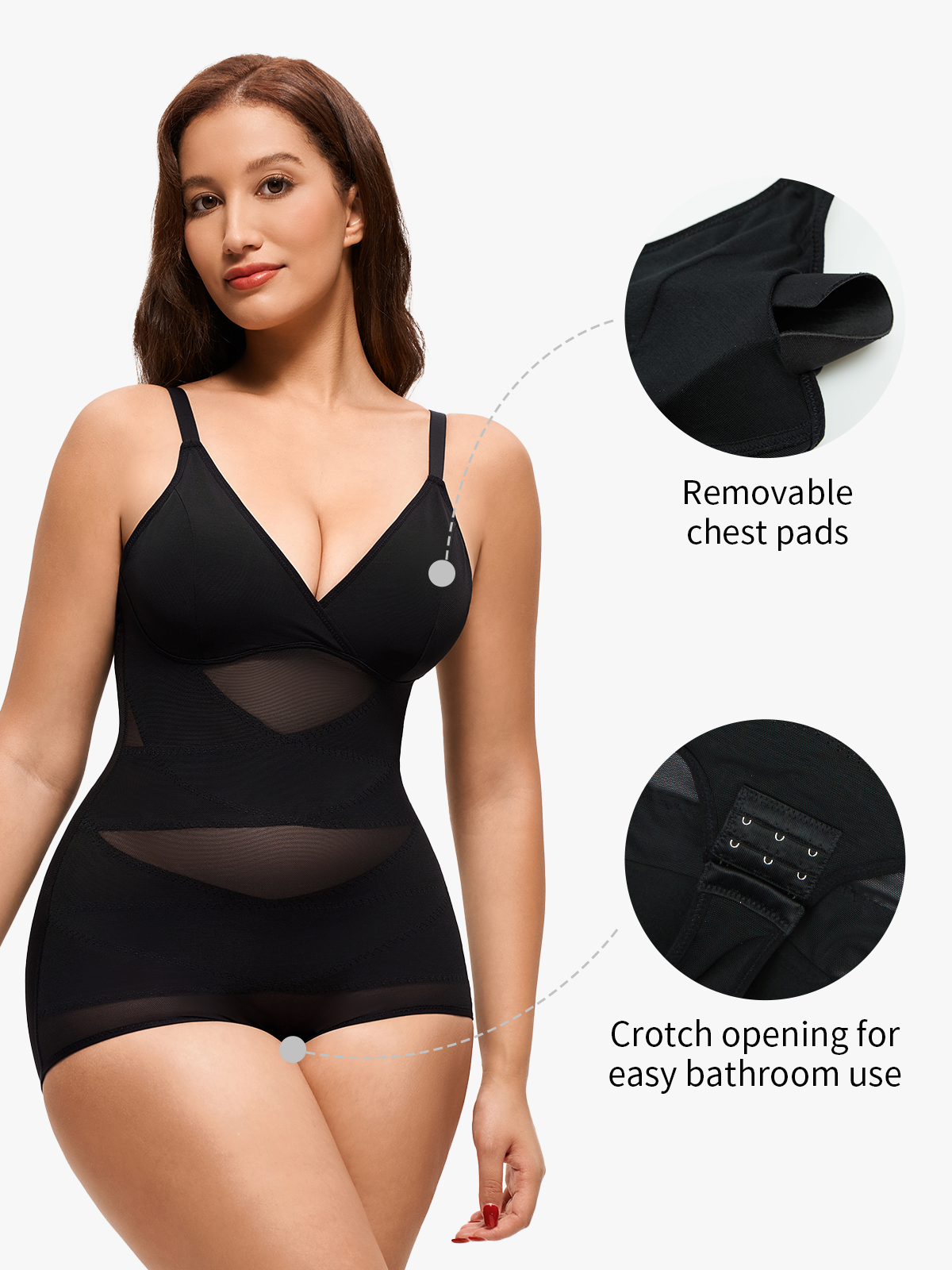 Nebility Women Sheer Mesh Cami Bodysuit with Removable Bra Pads