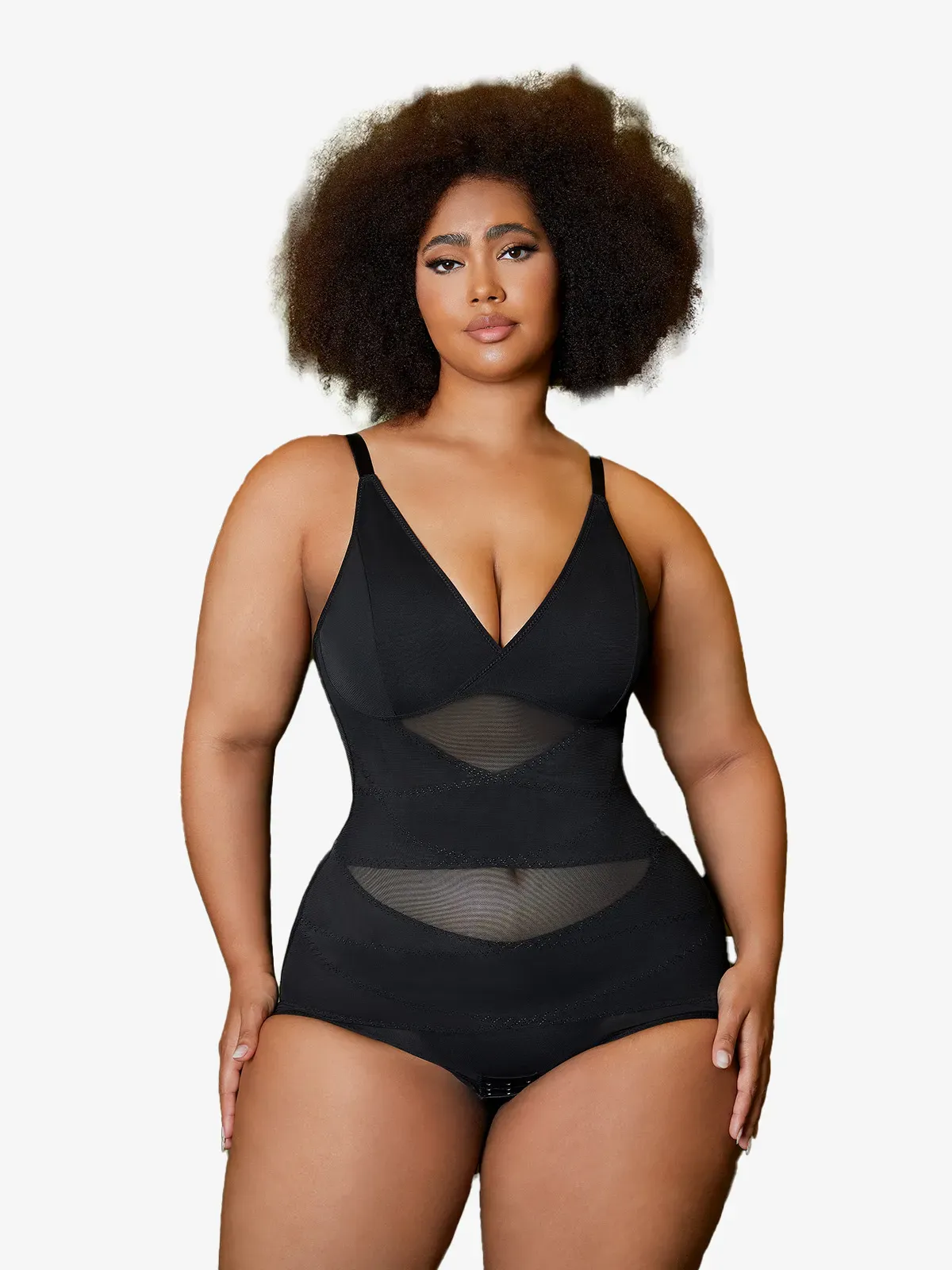 Nebility Plus Size Women V Neck Bodysuit with Removable Bra Pads-Nebility