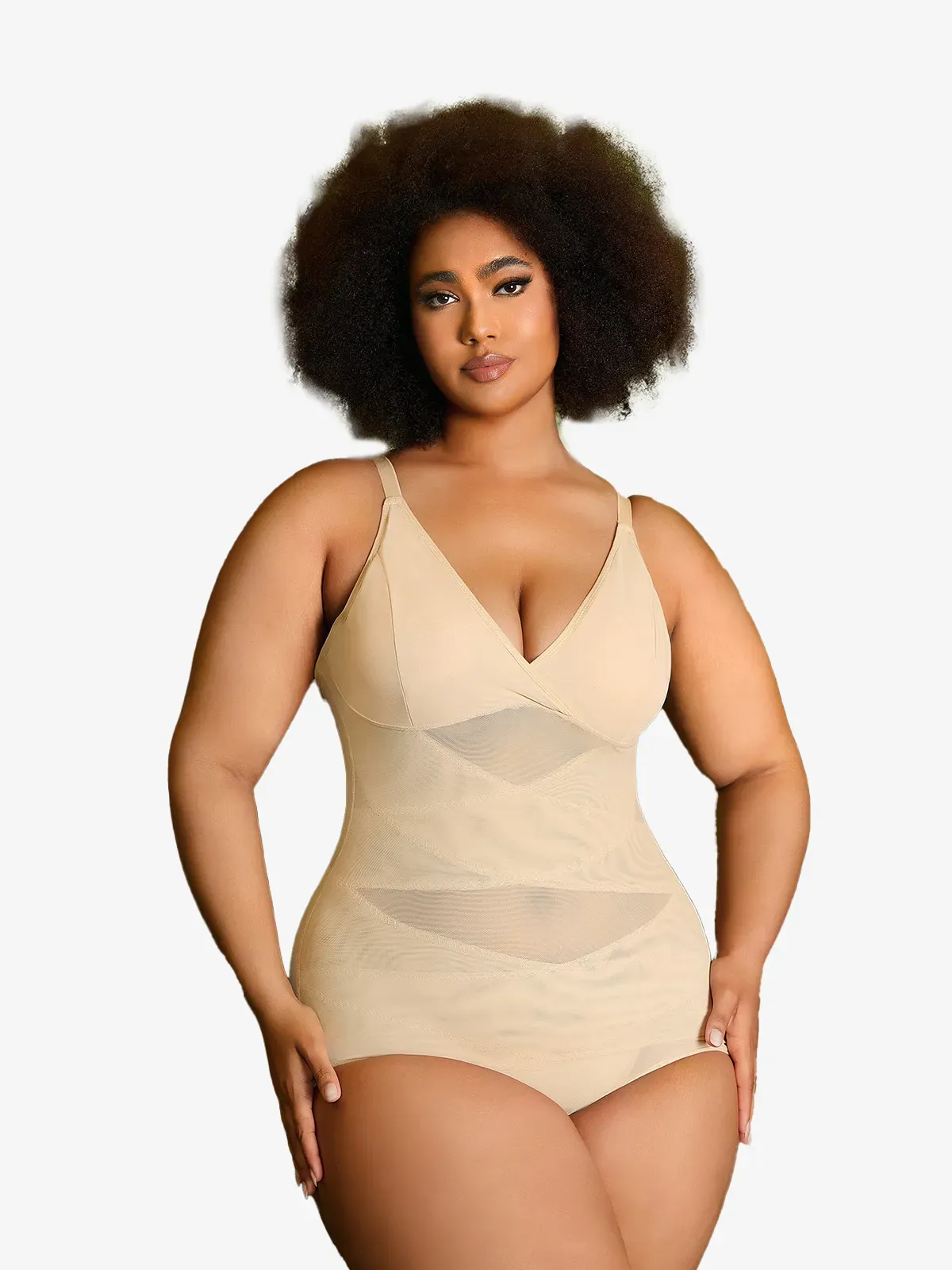 Nebility Plus Size Women V Neck Bodysuit with Removable Bra Pads-Nebility