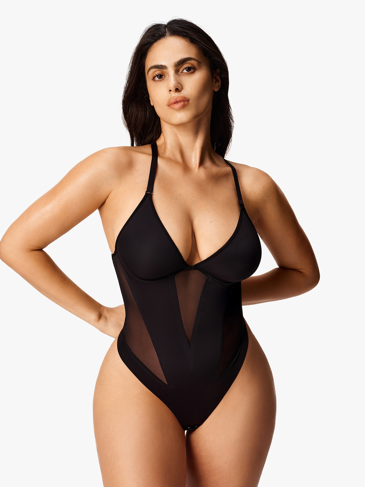 Plunge Low-Back Cami Thong Bodysuit