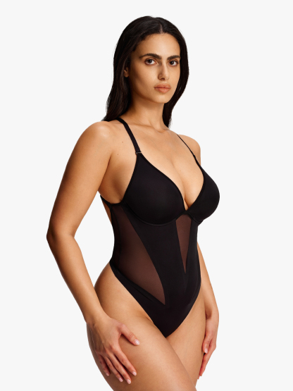 Plunge Low-Back Cami Thong Bodysuit