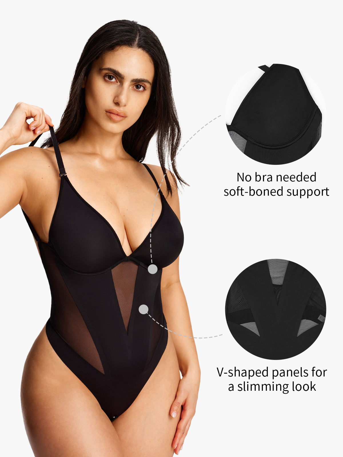 Plunge Low-Back Cami Thong Bodysuit