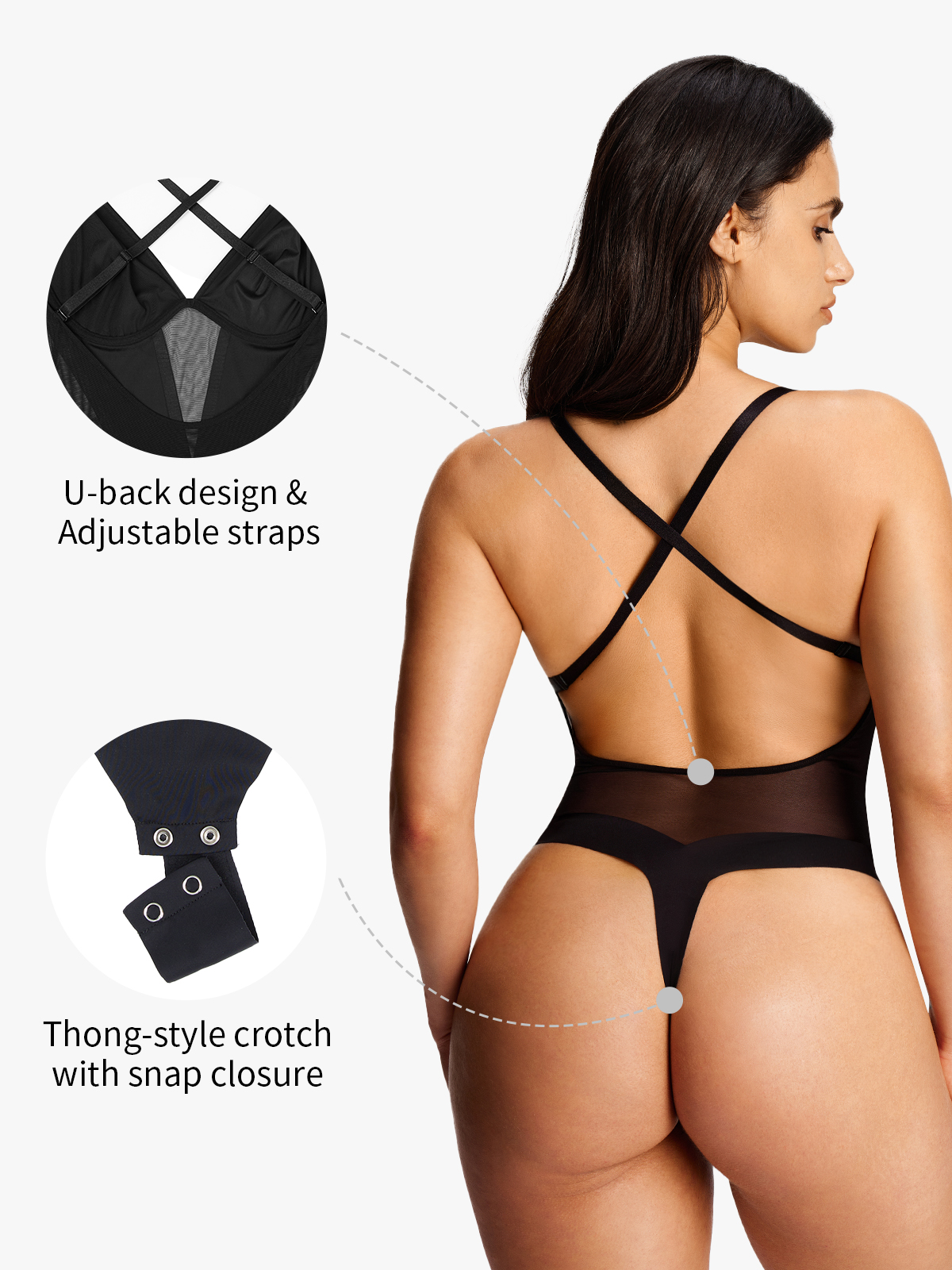 Plunge Low-Back Cami Thong Bodysuit