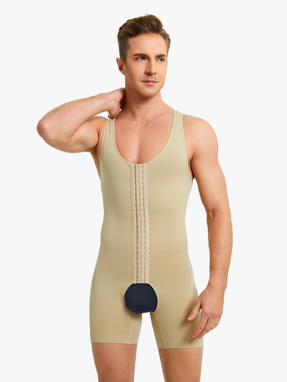 Deep U Sleeveless Jumpsuits with Crotch Opening-Nebility