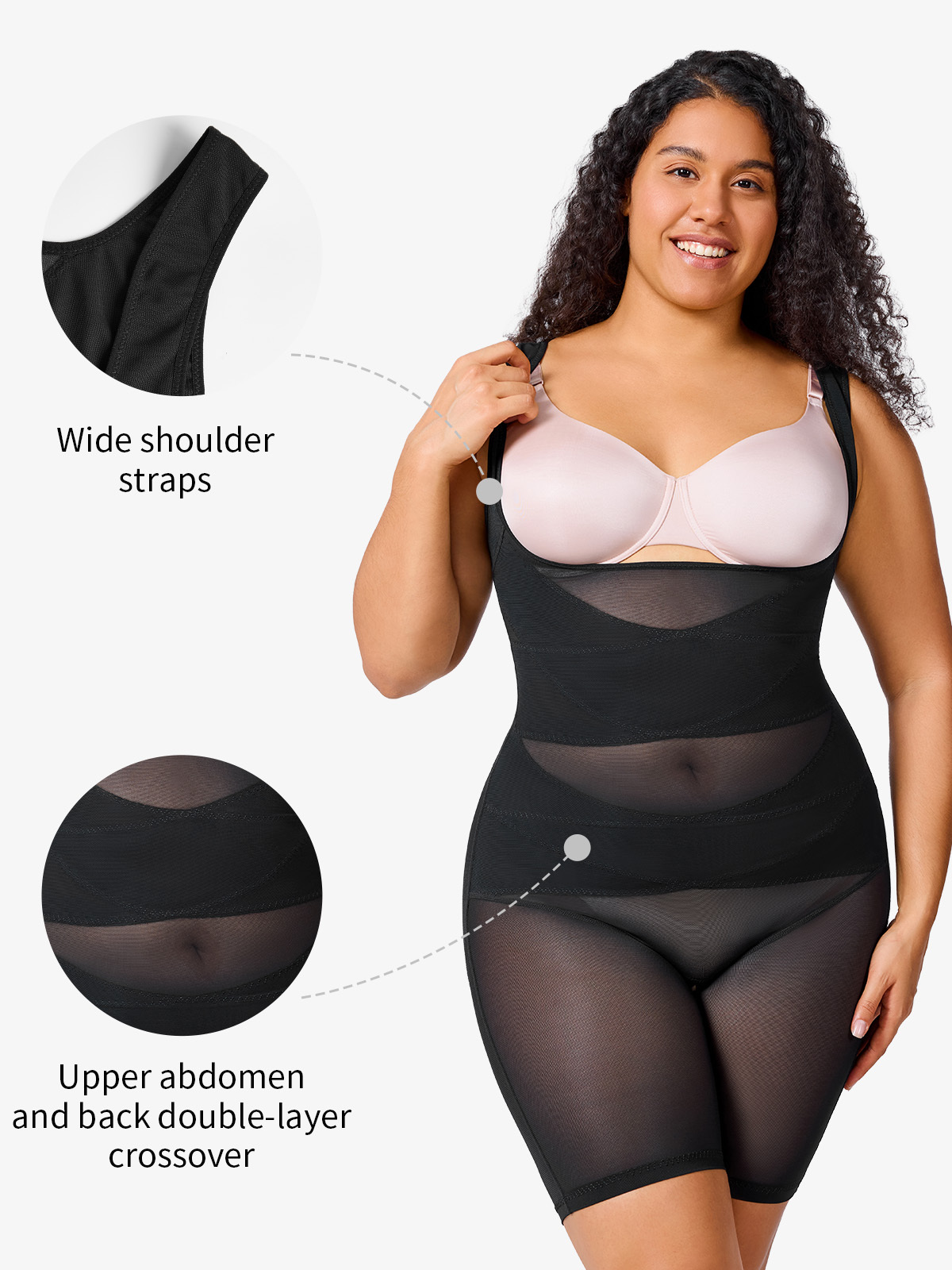 Nebility Plus Size Mesh Thigh Slimmer U Shape Full Body Shaper-Nebility