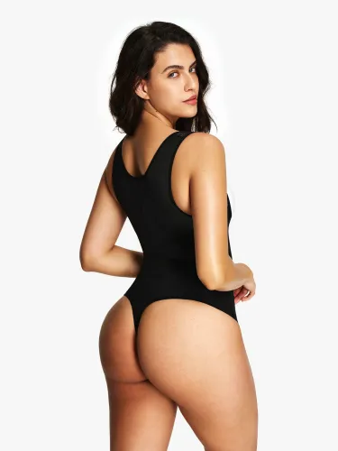 Mesh Open Bust Tummy Control Thong Bodysuit