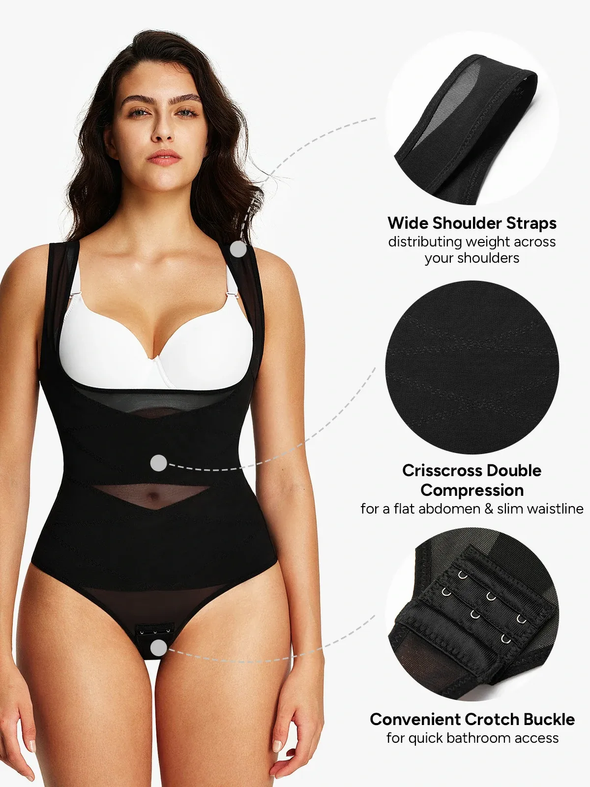 Mesh Open Bust Tummy Control Thong Bodysuit