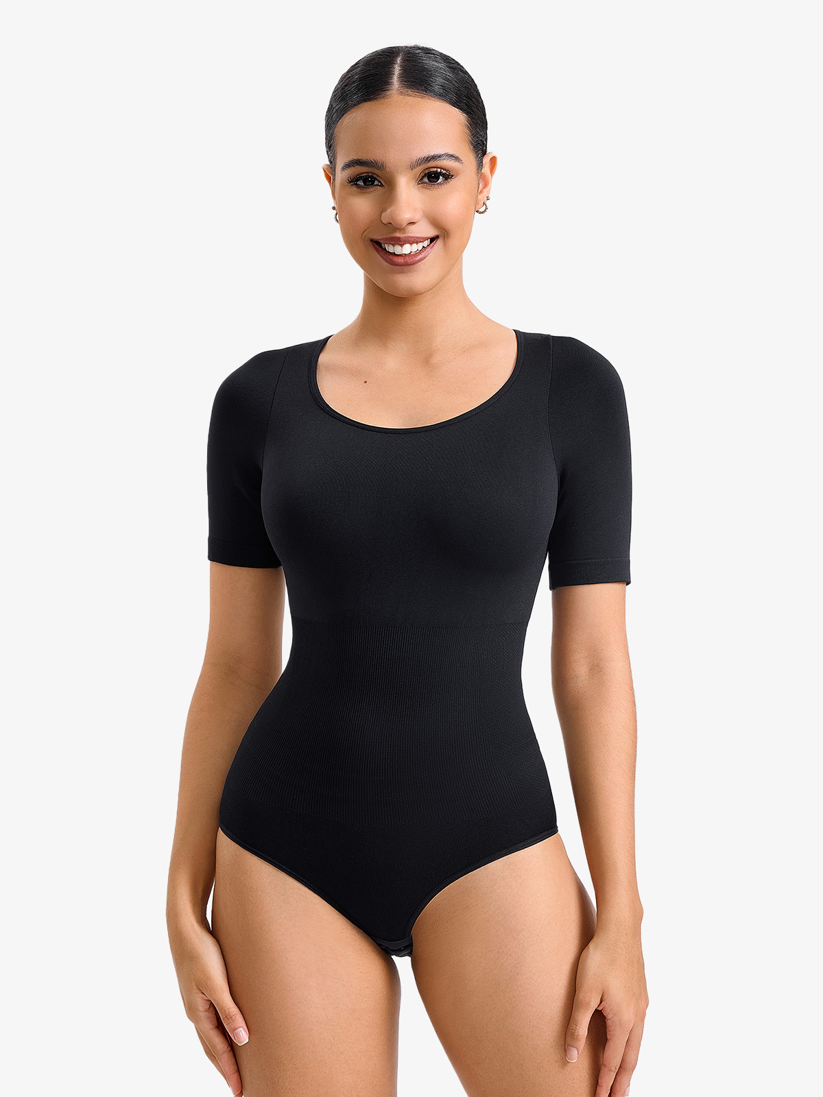 Seamless Tummy Control Crotch Opening Round Neck Brief Bodysuit