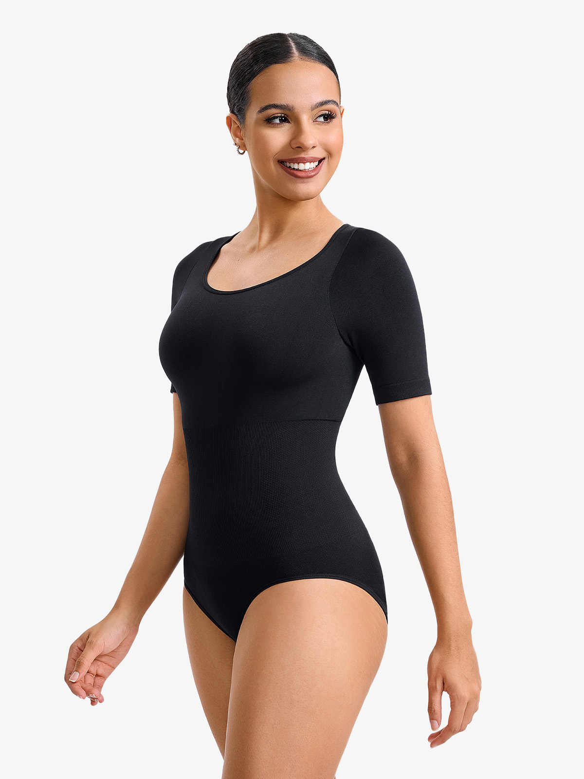 Seamless Tummy Control Crotch Opening Round Neck Brief Bodysuit