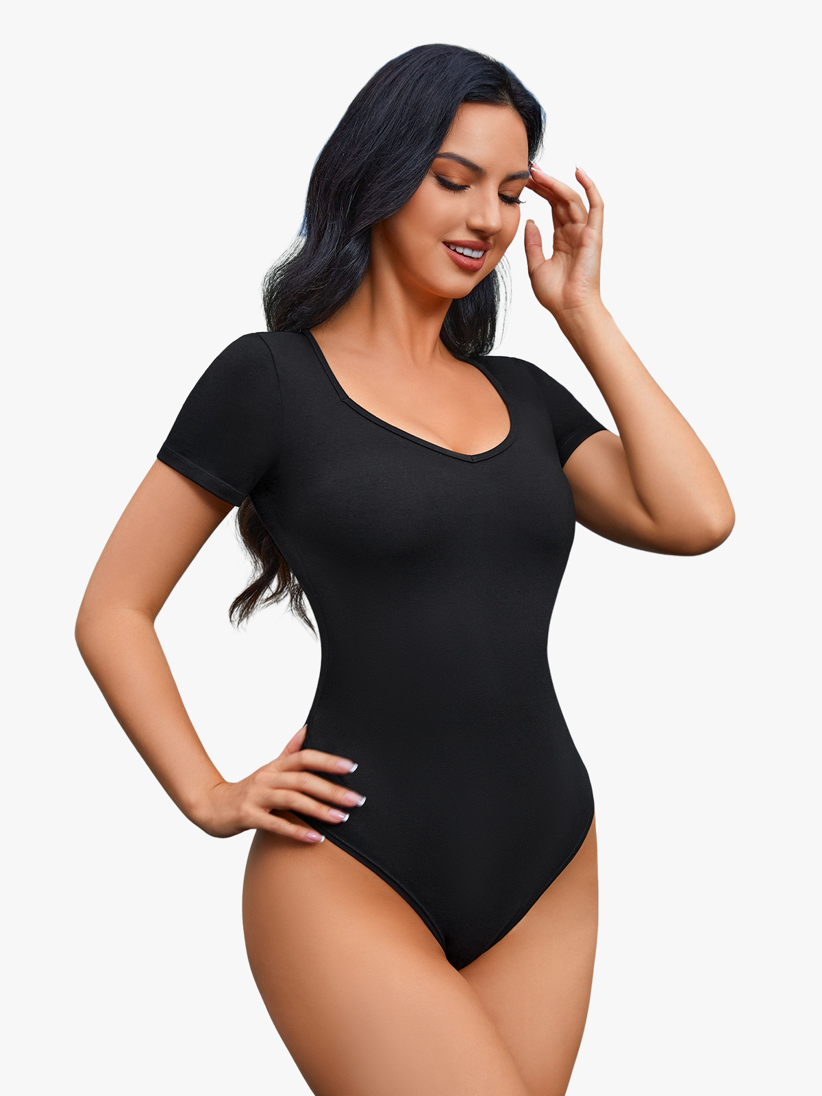 Minimalist Deep-V Short Sleeve Thong Bodysuits