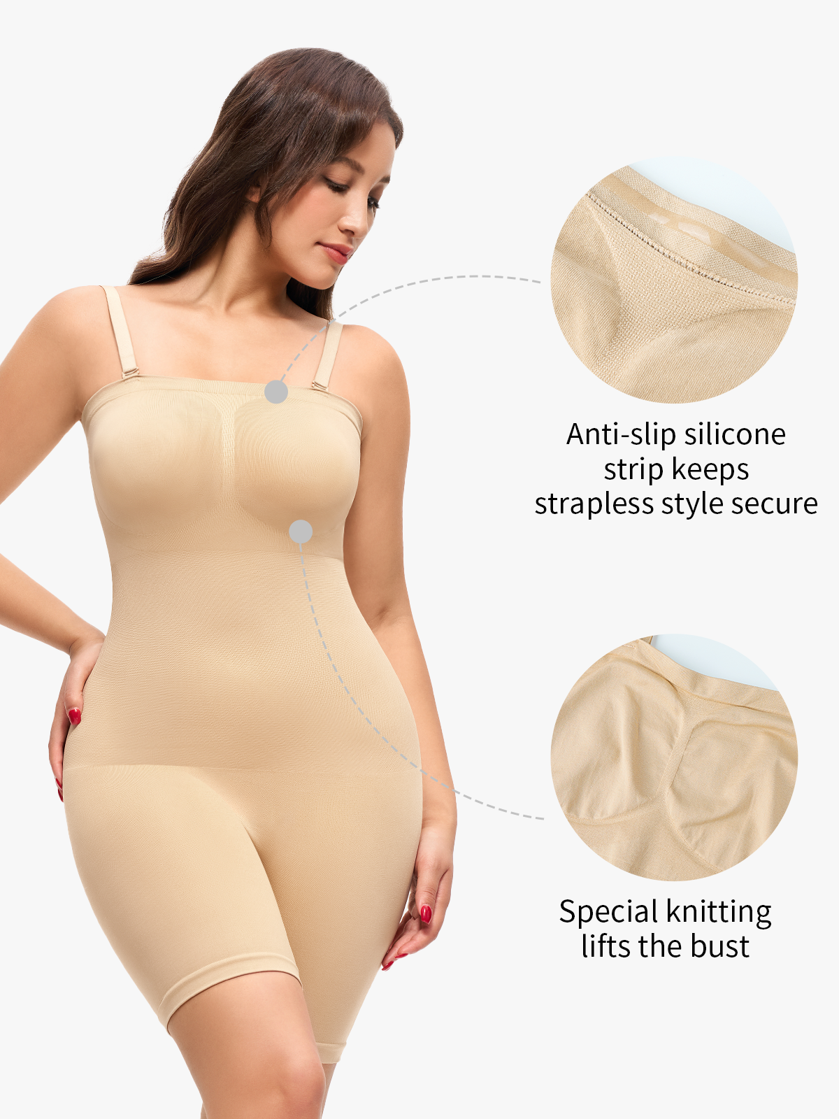 Seamless Body Shaper Removable Strap Soft Bodysuit