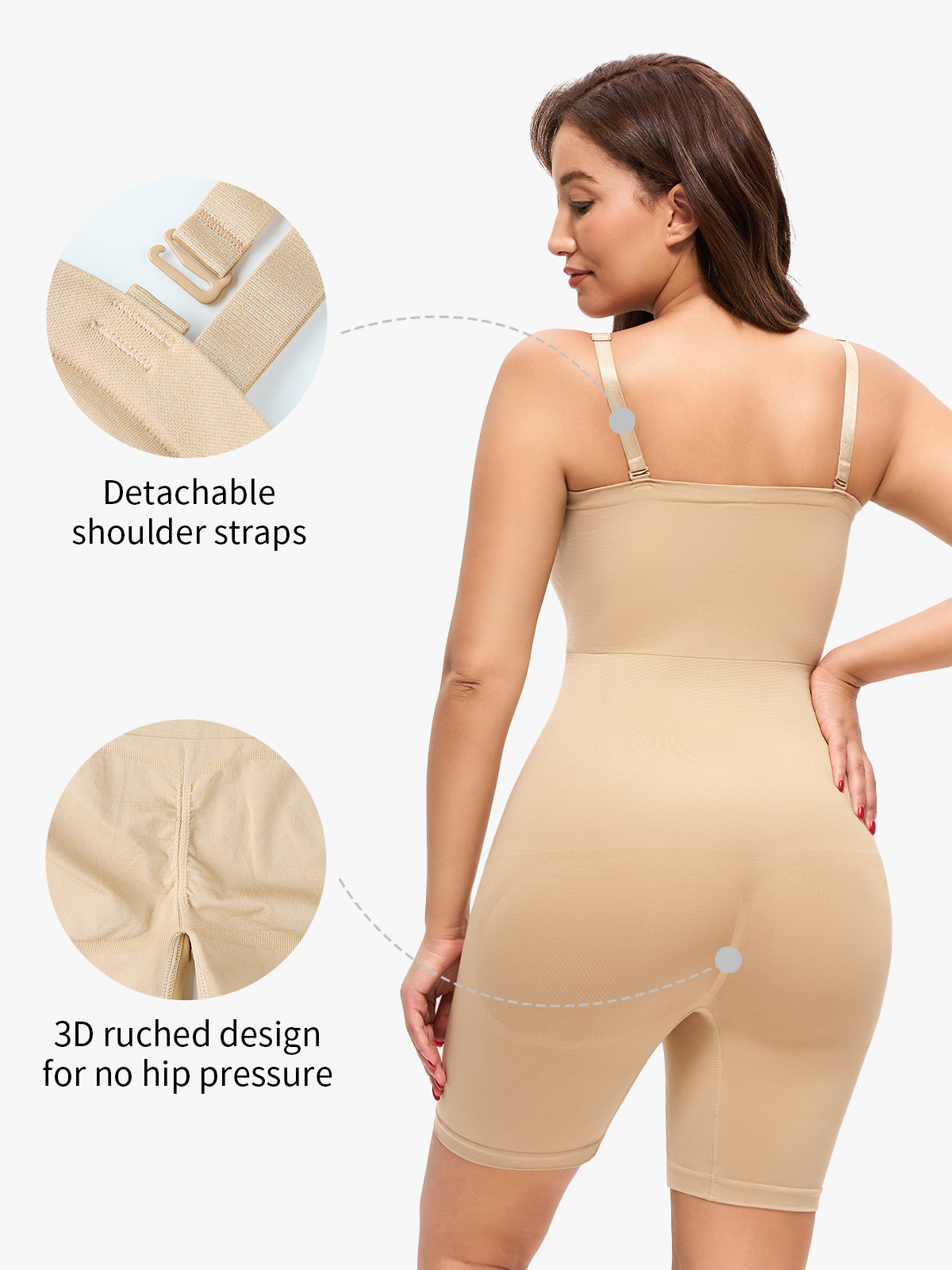 Seamless Body Shaper Removable Strap Soft Bodysuit
