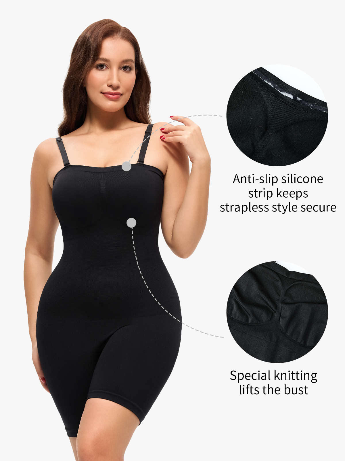 Seamless Body Shaper Removable Strap Soft Bodysuit